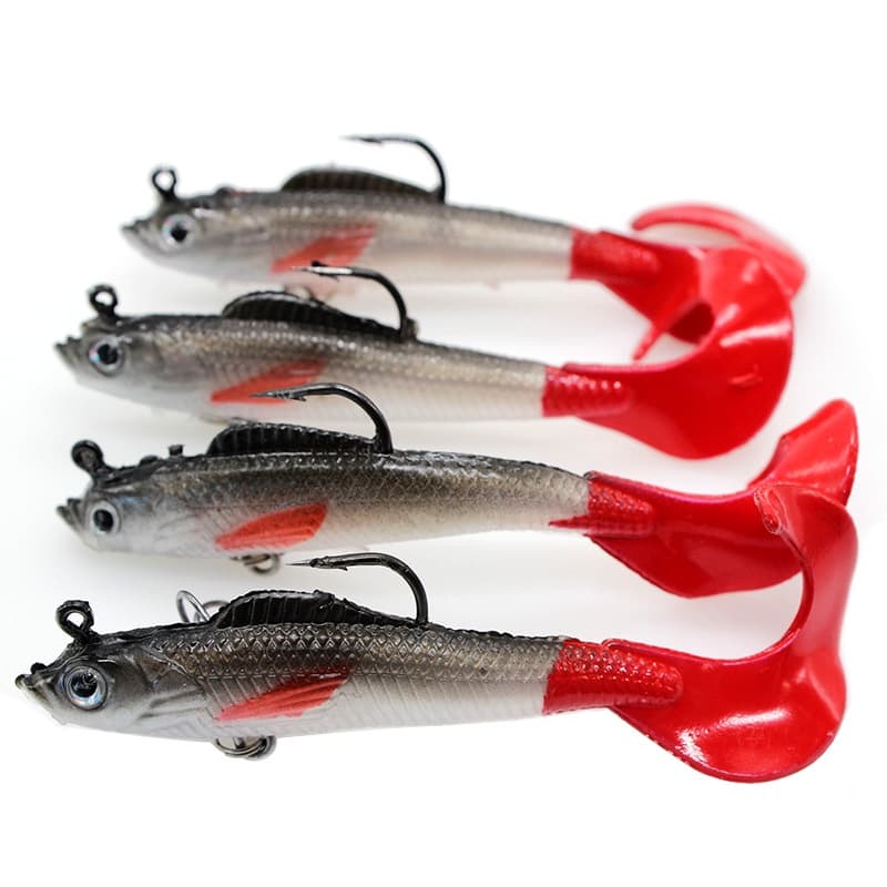4 Pcs 85 Milímetros 7.8g Jig Isca De Pesca Set Wobblers Gabarito Iscas Soft Silicone Artificial Mar Baixo Colher Da Carpa Enfrentar