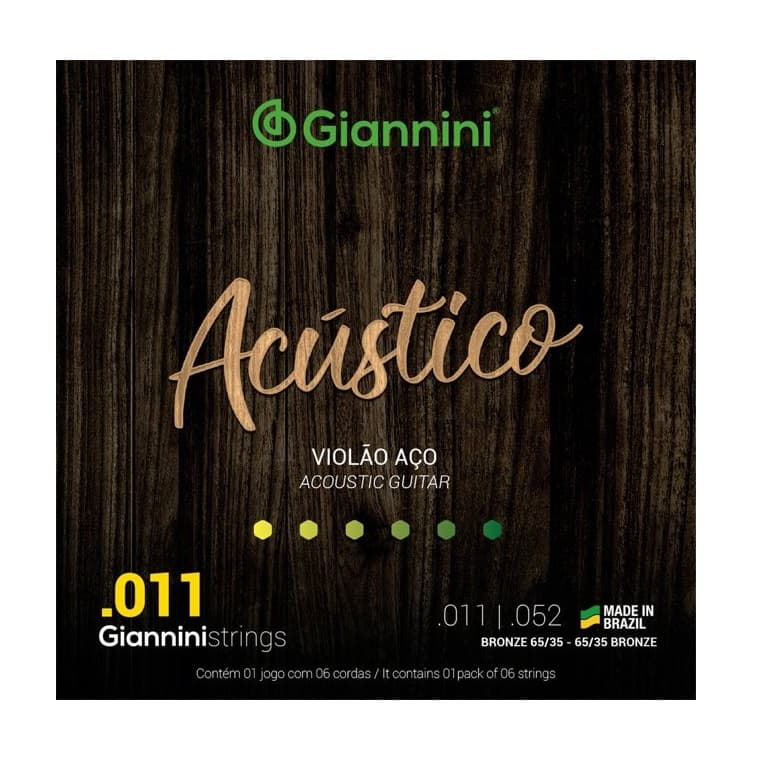 Encordoamento AÇO Giannini  p/ Violão -- ACÚSTICO .011 -- GESPW -.011-.052 -- Bronze 65/35
