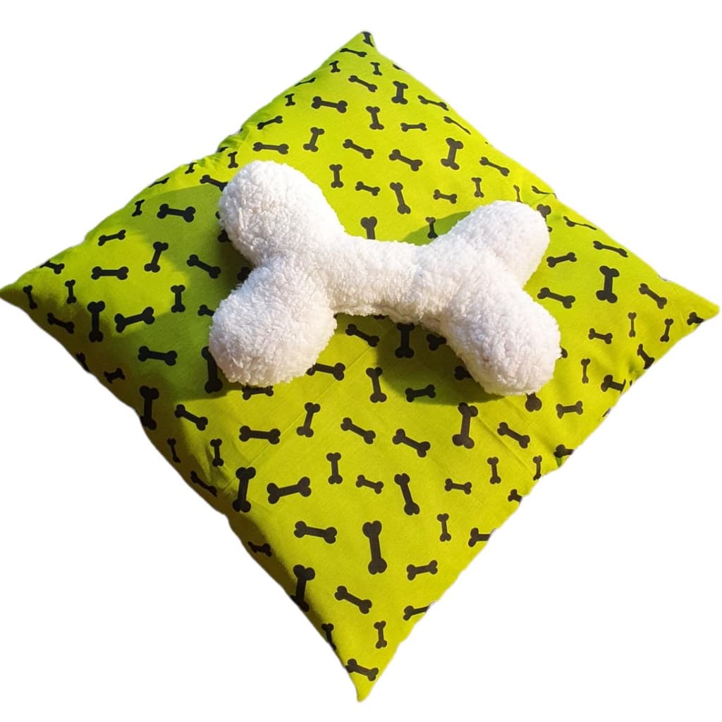 Kit Almofada Pet M 50 x 50 Cm Com Ossinho De Sherpa Colchonete de Algodão Com Ziper