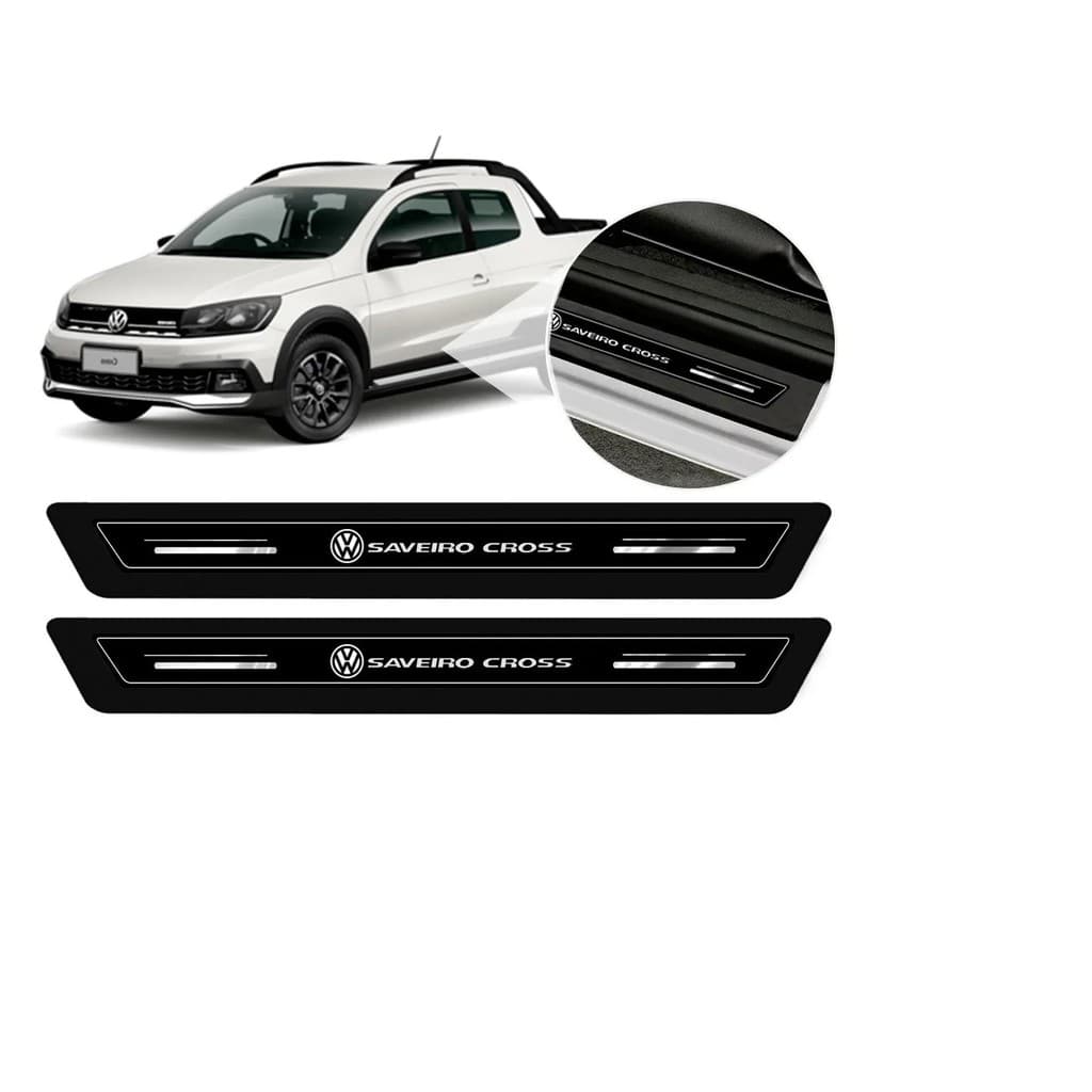 Soleira Protetor Porta Platinum Vw Saveiro Cross 2011 2012 2013 2014 2015 2016 2017 2018 2019 2020 - Preto Imperdível