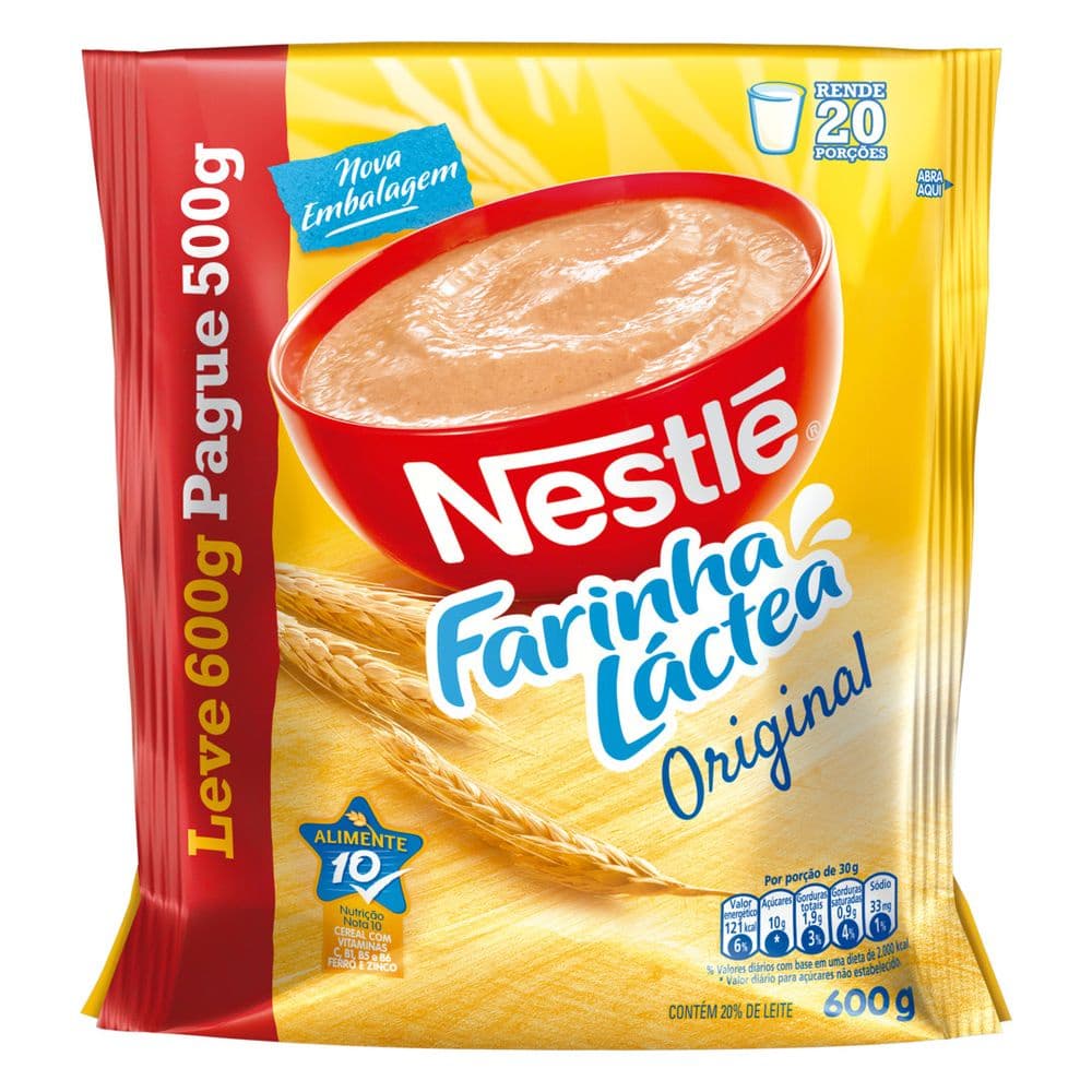 Farinha Láctea Nestlé Sachê Leve 600g Pague 500g Vitamina Papinha Sobremesa