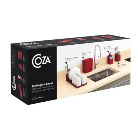 Kit Organize Sua Pia Single 4 Peças plástico Vermelho Coza - Super Barato