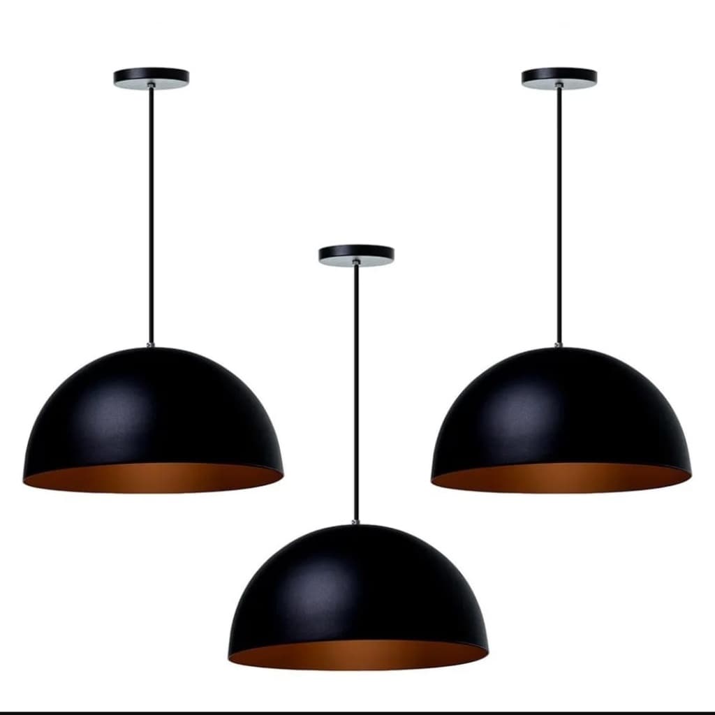 Kit 3 Pendentes Meia Lua 40cm Luminária Teto Bilhar Balcão Cozinha Jantar Bar