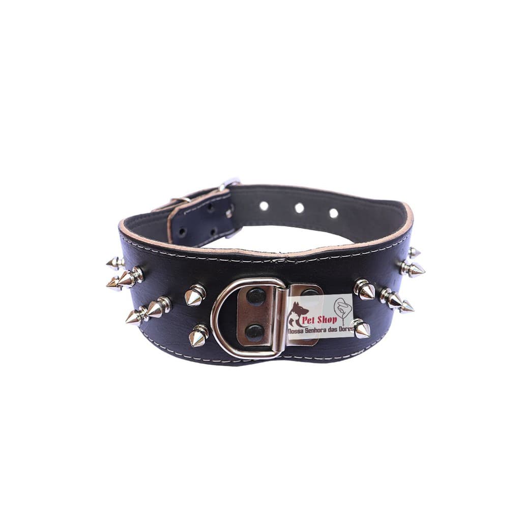 Coleira De Couro Forrada Com Spikes Para Pitbull Pastor American Bully