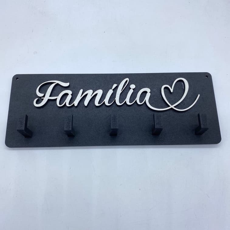 Porta Chaves Pequeno - FAMÍLIA - MDF 5 Ganchos Preto Fosco
