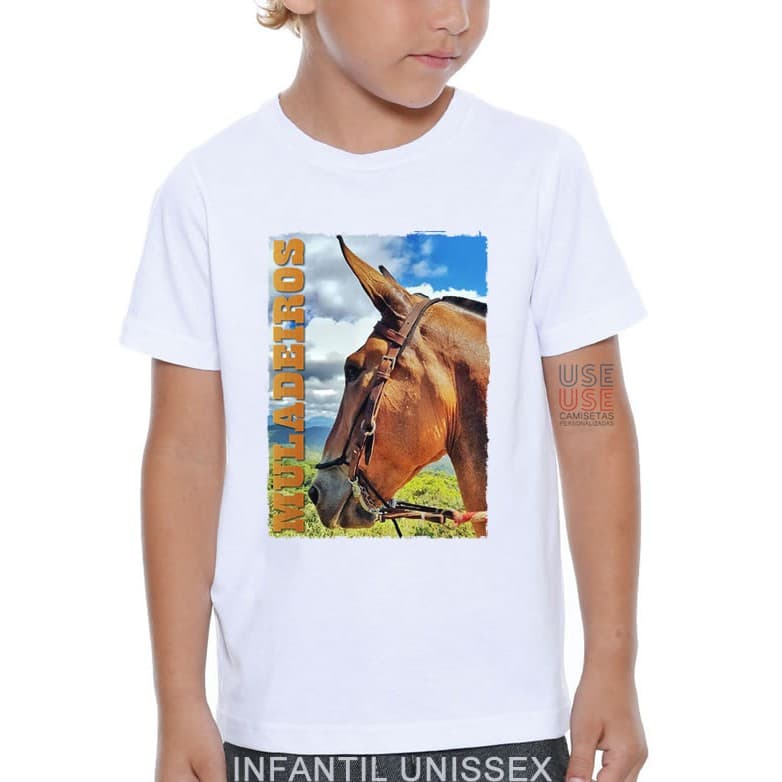 Camiseta Branca Infantil Unissex Muladeiros country west Muladeiro