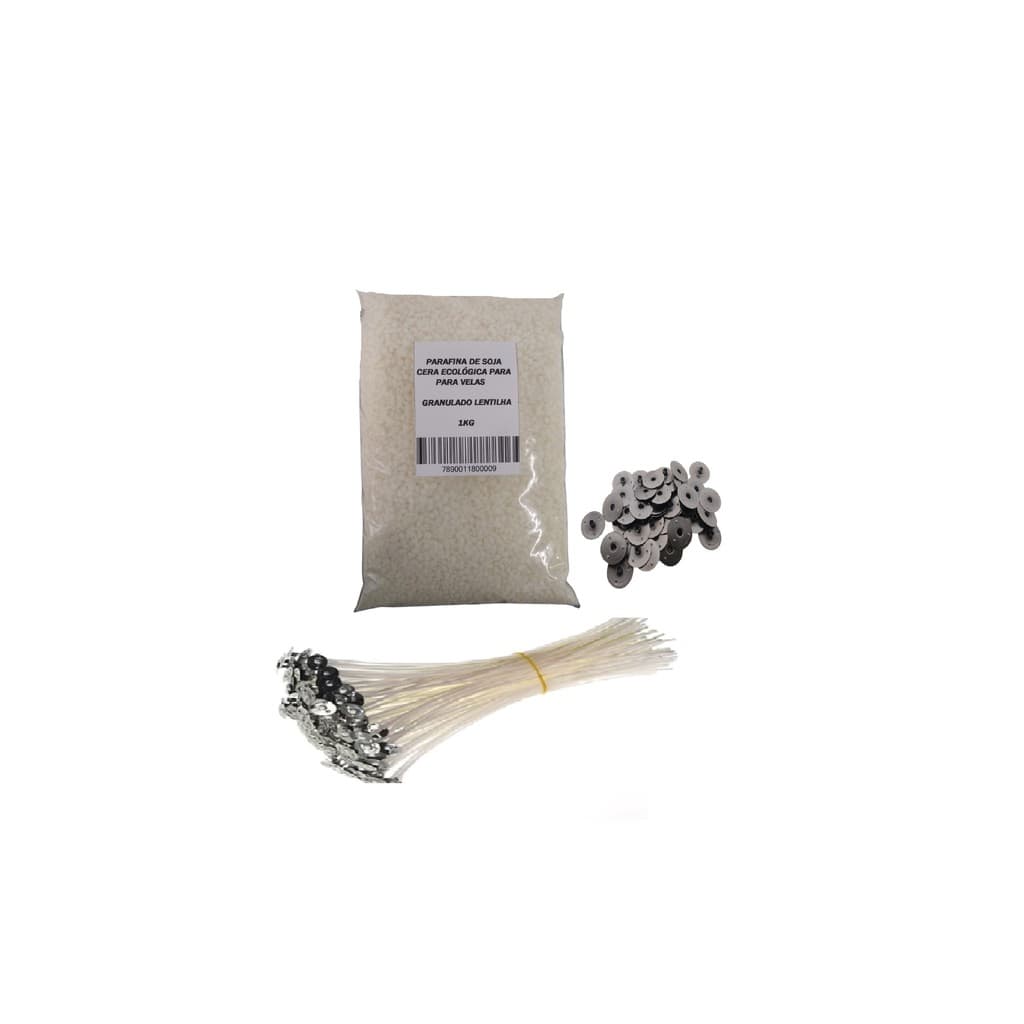 Kit - 2 Kg - Parafina de Soja Vegetal Ecológica + 50 Pavio + Ilhoses decoração Cera Mix Eco Lentilha P Velas Artesanato