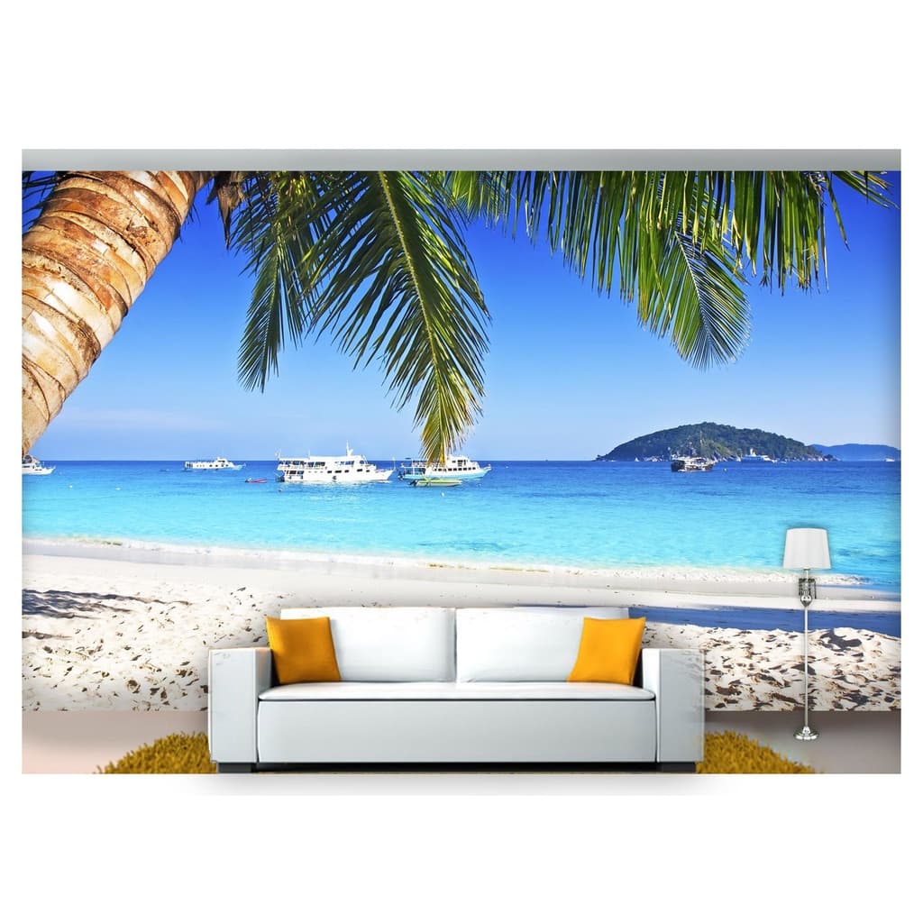 papel de parede Praia Mar Coqueiros céu 3D 7,5m² NPR250