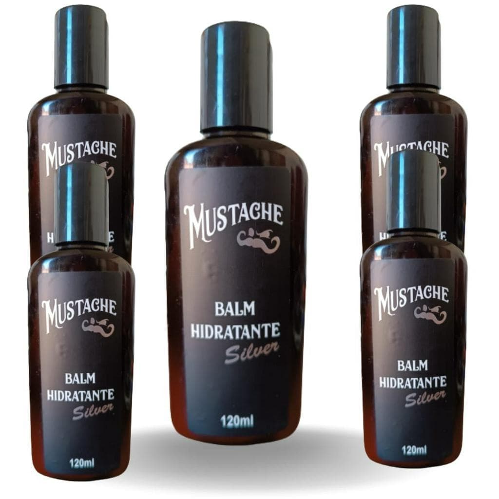 Kit Barbeiro Balm Hidratante Mustache Silver 120 ML, 5 un, total 600 ML, Salão, Barbearia.