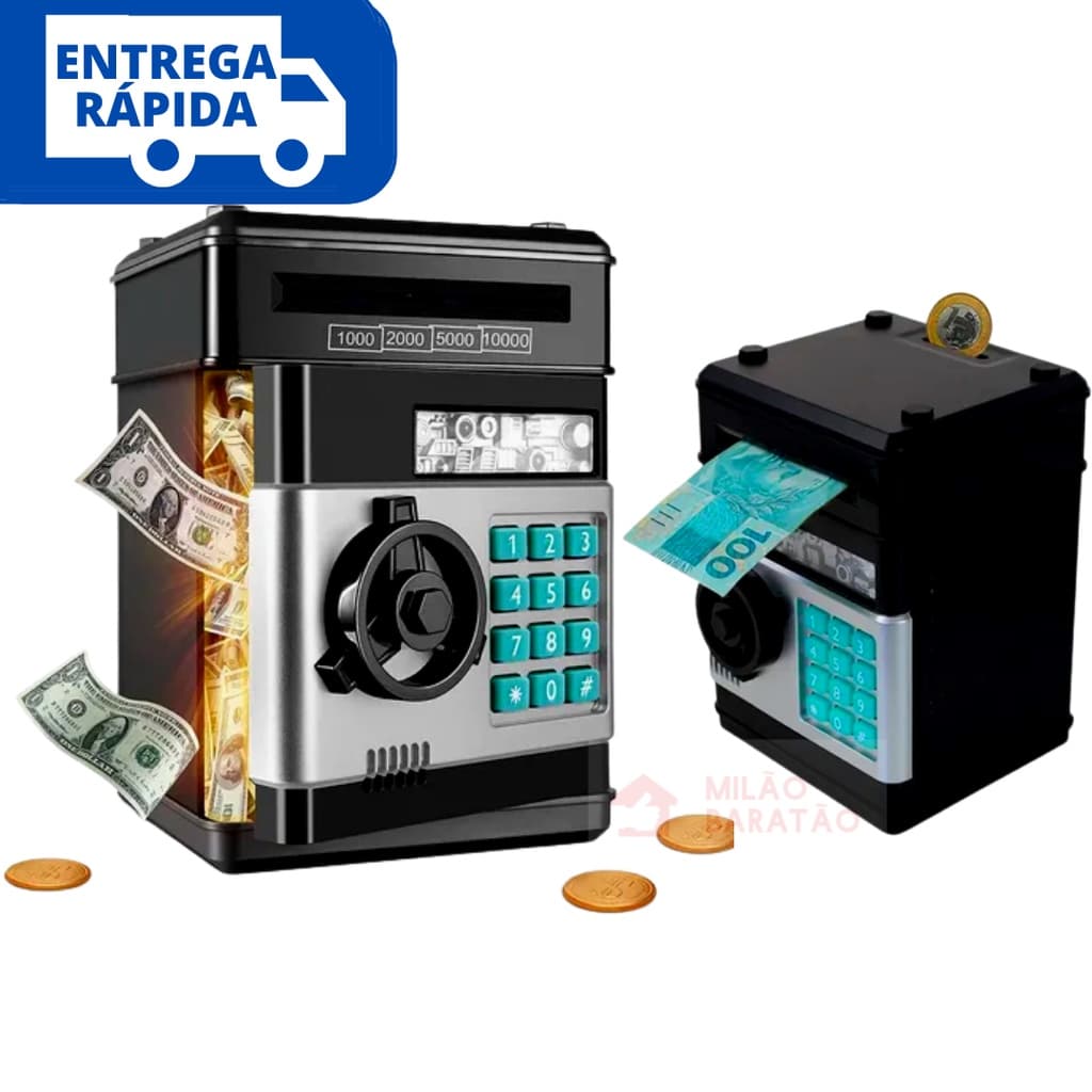 Cofre Eletrônico Digital Puxa e Engole Notas Moedas Com Senha Automático