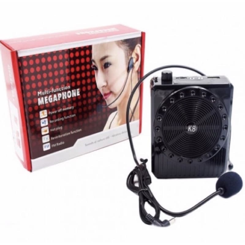 kit Megafone Amplificador Voz portatil Microfone conexão bluetooth Professor Radio Fm Usb