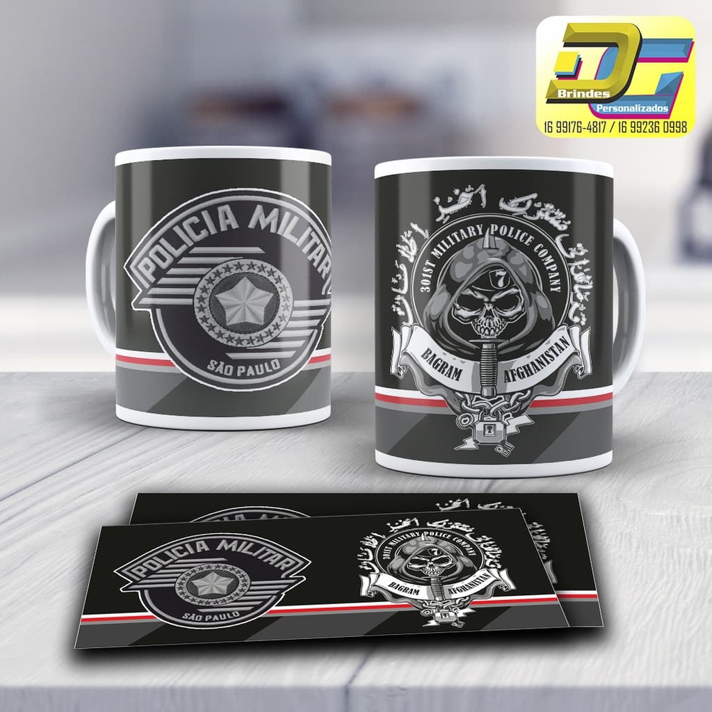 Caneca Personalizada Polícia Militar ROTA Porcelana Nome, Batalhão Polícia Civil Presente Criativo