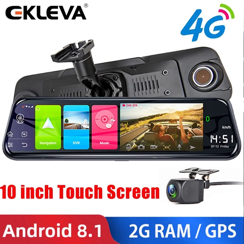 EKLEVA 10 Polegadas 4G Android 8.1 RAM 2GB ROM 16GB Dashcam Navegação GPS ADAS Espelho Retrovisor Do Carro Câmera Full H