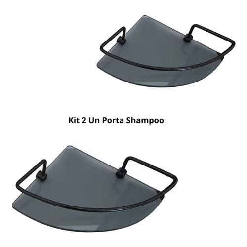 Kit 2 Unidades Porta Shampoo De Canto Fume C/ Haste Preto Fosco
