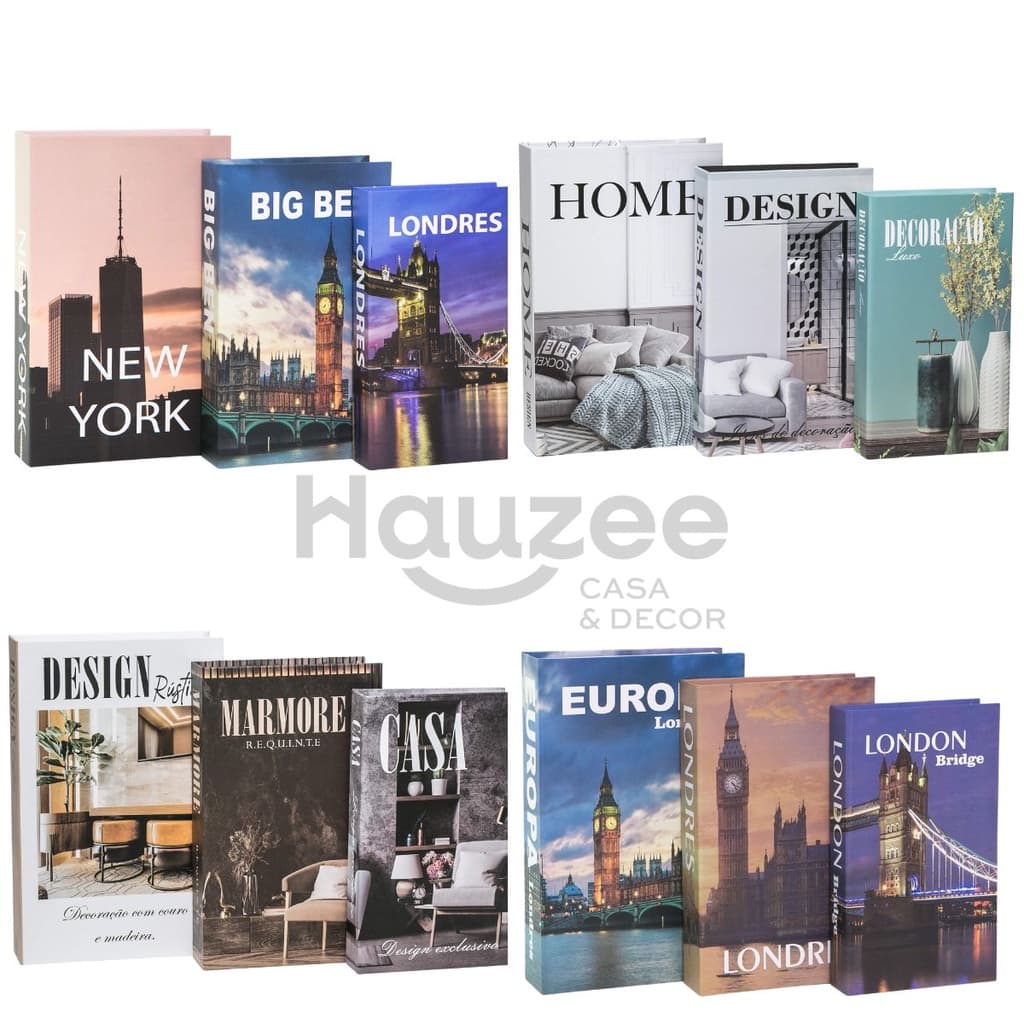 Conjunto 3 Livros Falsos Decorativos Porta Objetos Fake