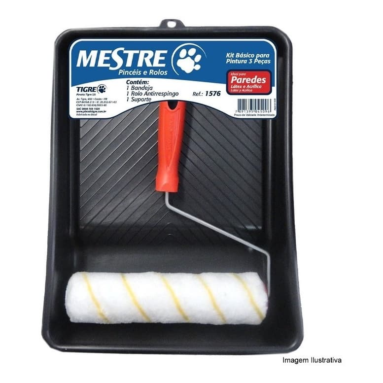 Kit Pintura - Rolo Antirespingo + Suporte + Bandeja - Tigre