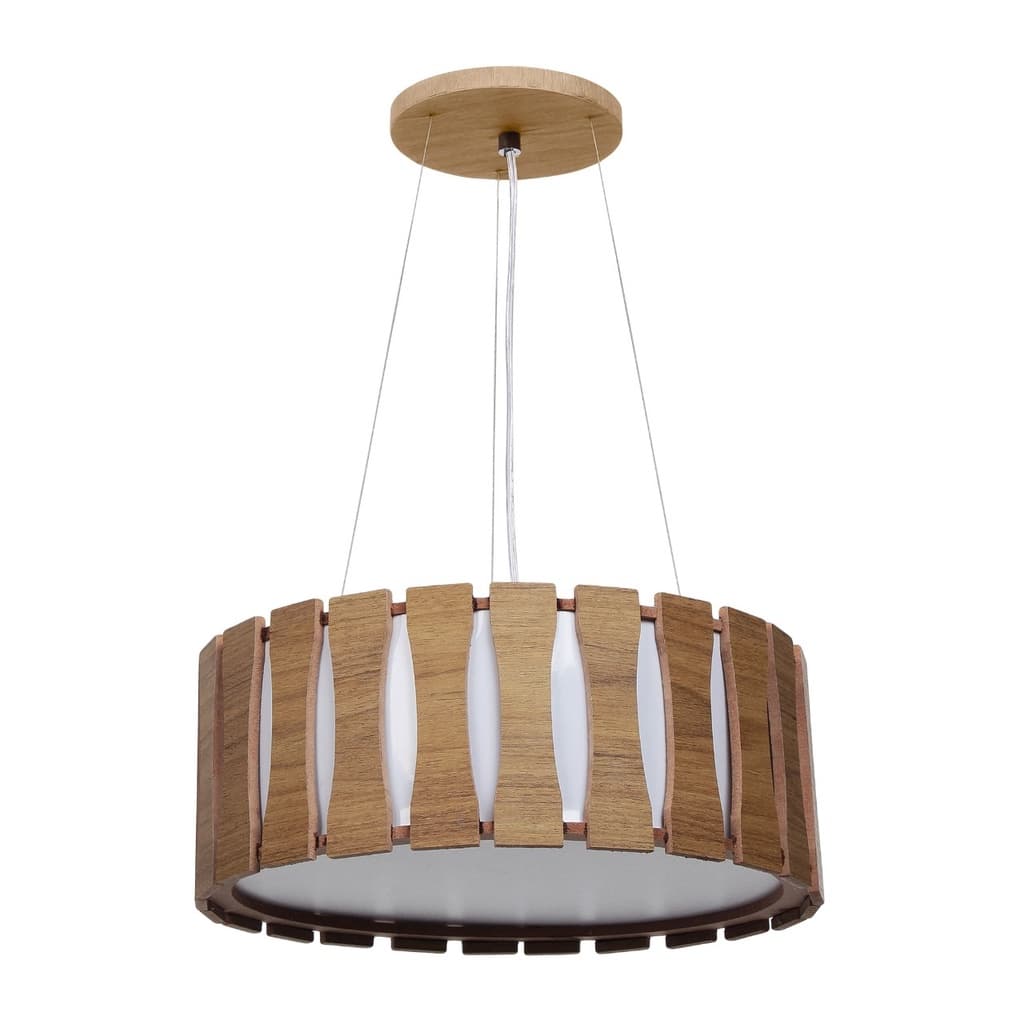 Pendente Madeira Ripado Redondo 50x50cm Ambiente Interno Artesanal Moderno Iluminação Elegante