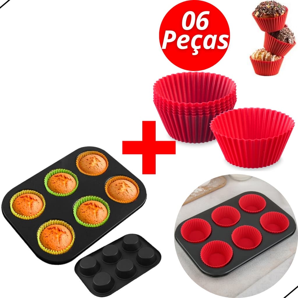 Forma Assadeira + Forminhas De Silicone Cupcake Empada Não Gruda