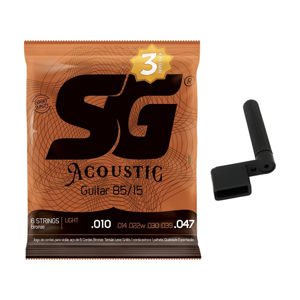 Kit 3 Encordoamento SG Violão Aço 010 Bronze + Encordoador