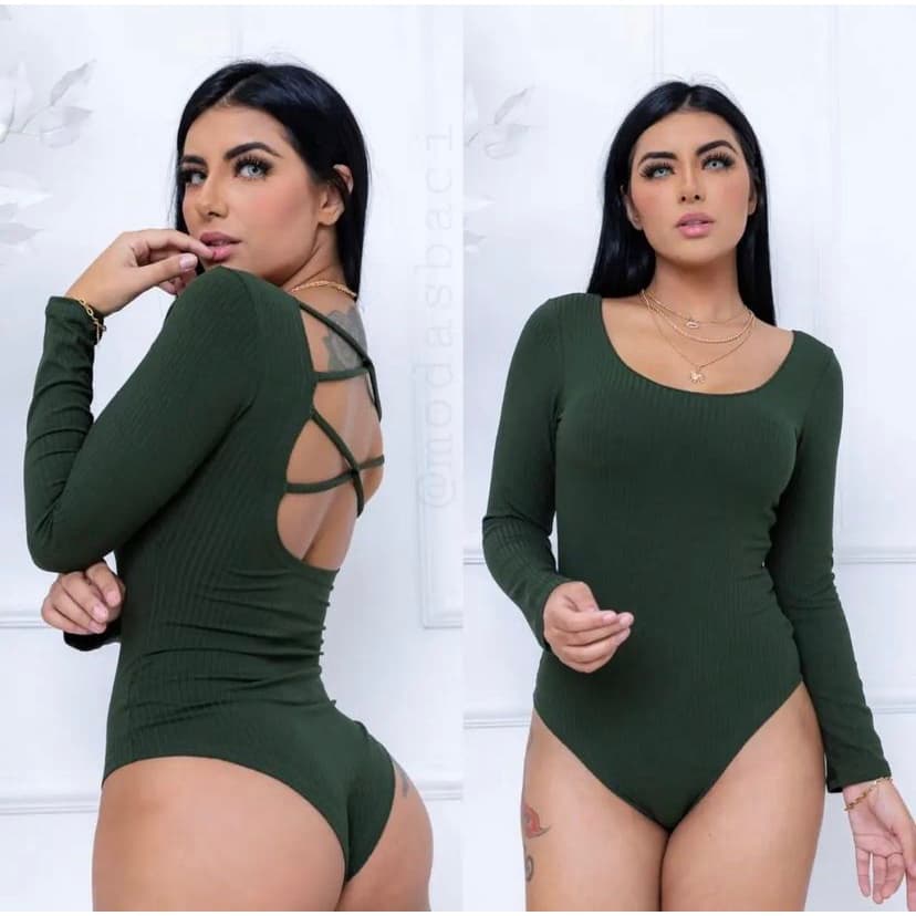 Body feminino manga longa com bojo aberto nas costas boddy