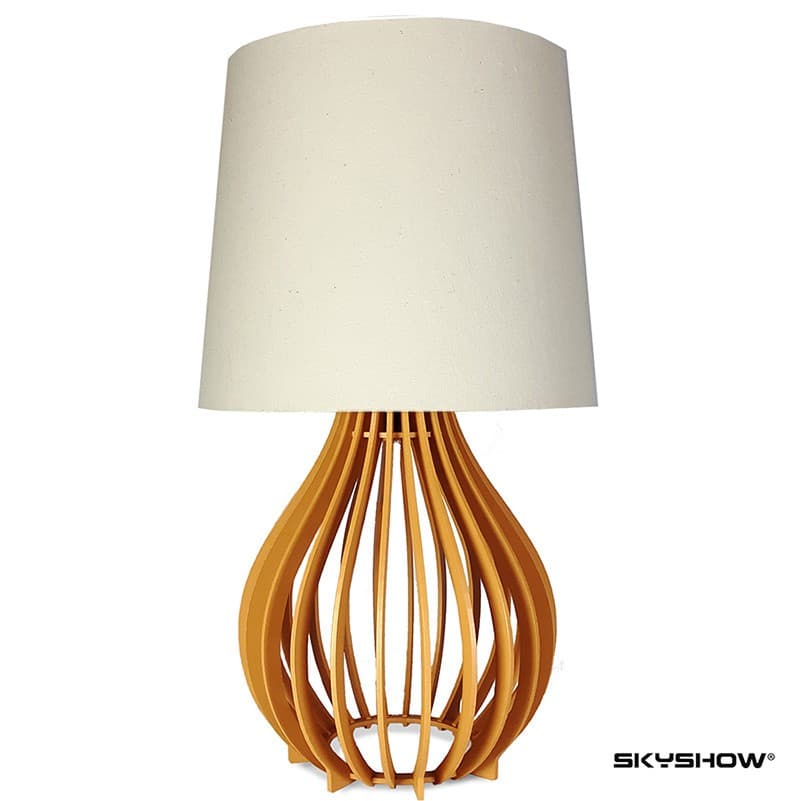 Abajur GOTA Madeira Cúpula Tecido Retro Vintage Mesa Skyshow Caramelo Bege