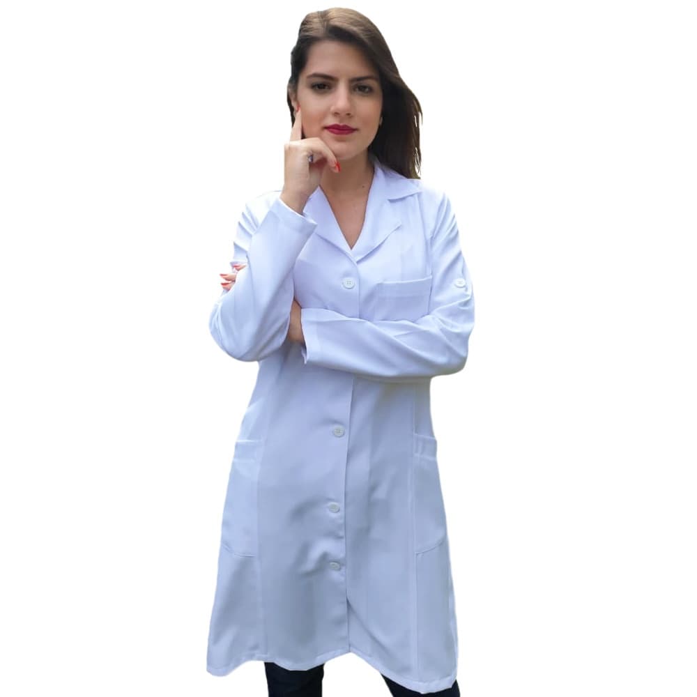 Jaleco Branco Acinturado Gabardine Manga Longa Médica | Avental Profissional Área da Saúde Bu64