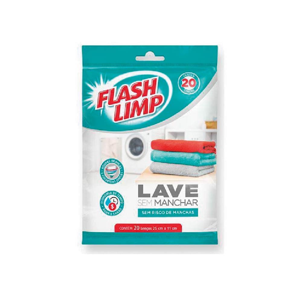 Lenço Lave Sem Manchar Anti Manchas 20 Folhas FLASH LIMP