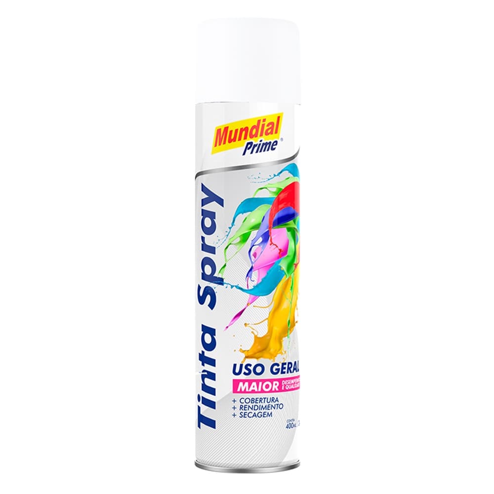 Tinta Spray Branco Brilho Uso Geral 400ml Mundial Prime Alta Cobertura