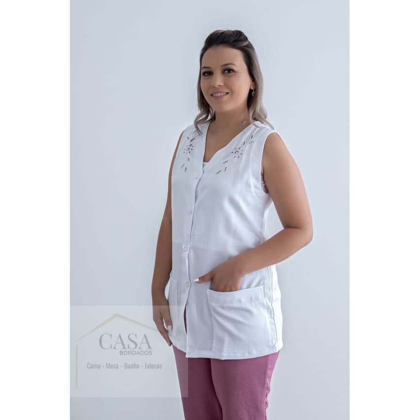 Jaleco Feminino Branco Bordado 04 Tecido Microfibra  - PRONTA ENTREGA