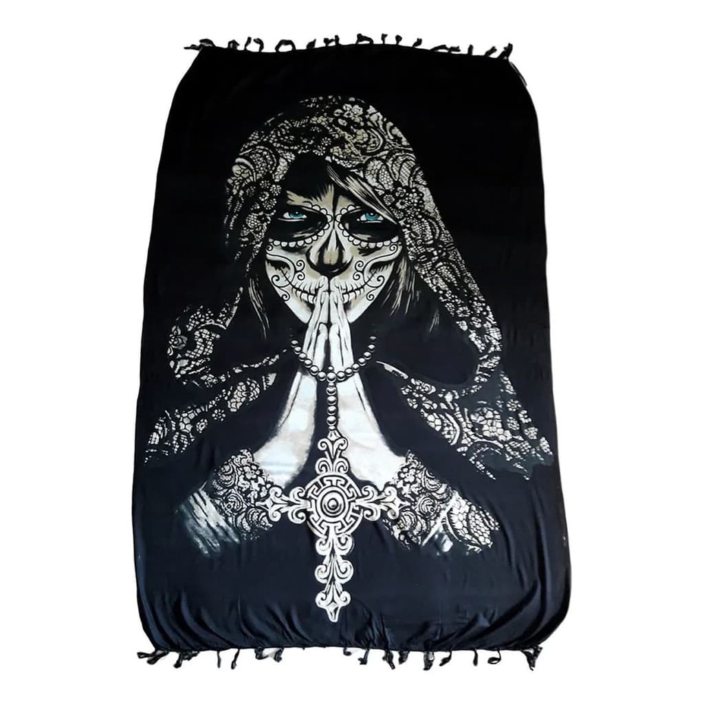 Canga Praia Caveira Mexicana La Catrina Saída Moda Verão