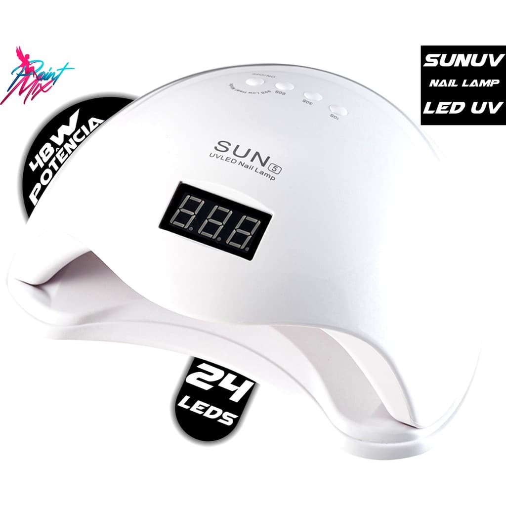 Estufa Cabine Sun 5 Led Uv 48W Digital Unhas Acrigel Gel BRANCO BIVOLT