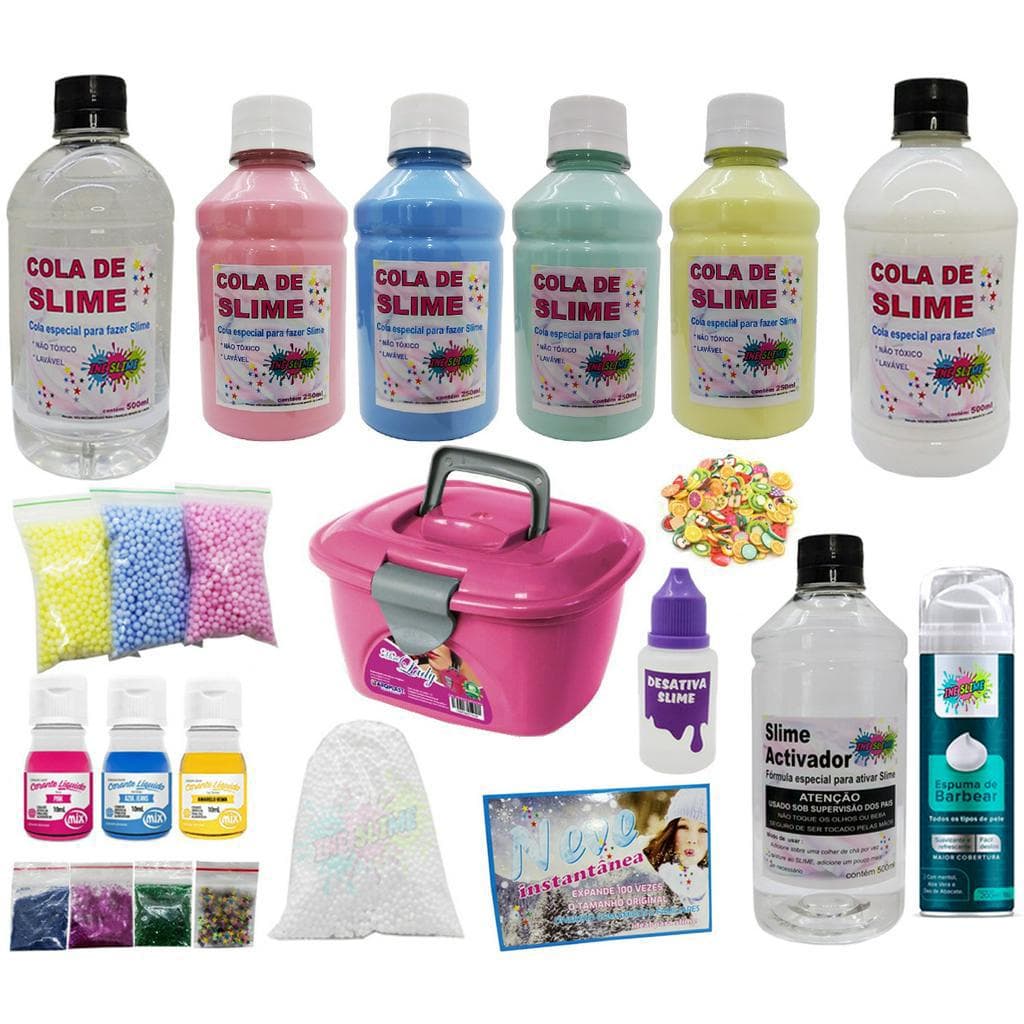 Kit Completo Para Fazer Slime Colas Branca Transparente Corantes Colorir Ine Slime
