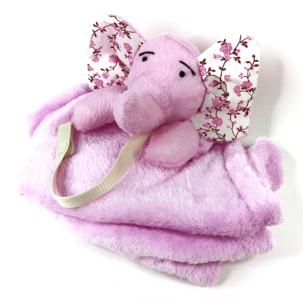 Naninha para bebe elefante rosa c/ prendedor de chupeta pelúcia menina
