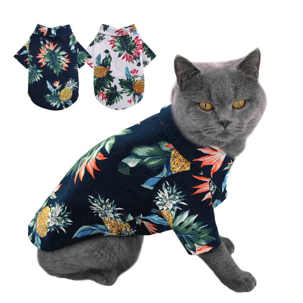 Atacado-Pet Estilo Havaiano Roupas Impressas Camisa De Algodão Para Cães Pequenos De Gato Pelúcia Respirável