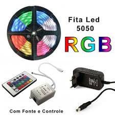 Fita Led Rgb 5050 Rolo 5metro Prova Dágua + Fonte+ Controle