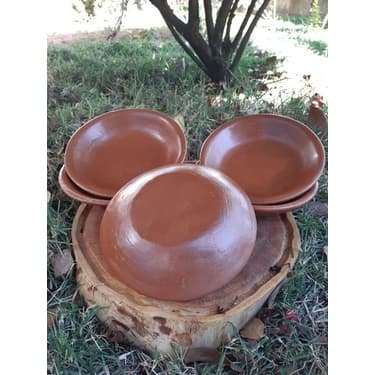 Jogo De Pratos Rústicos Barro Cerâmica Artesanal Kit 5 Uni