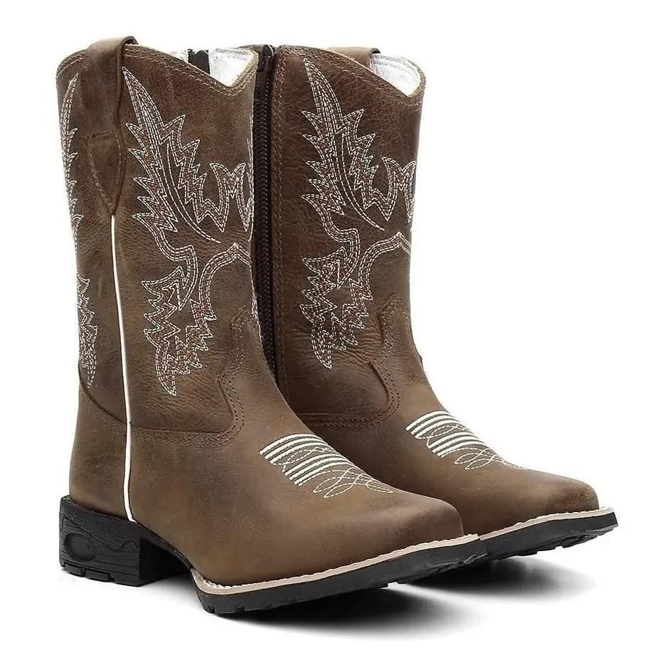 Bota Texana Feminina Infantil Menina Country Em Couro Legitimo Bordada