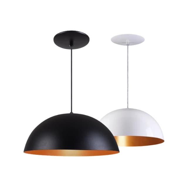 Kit 2 Pendente Meia Lua Meia Bola 50cm em Alumínio Preto Branco Cobre Luminária Lustre