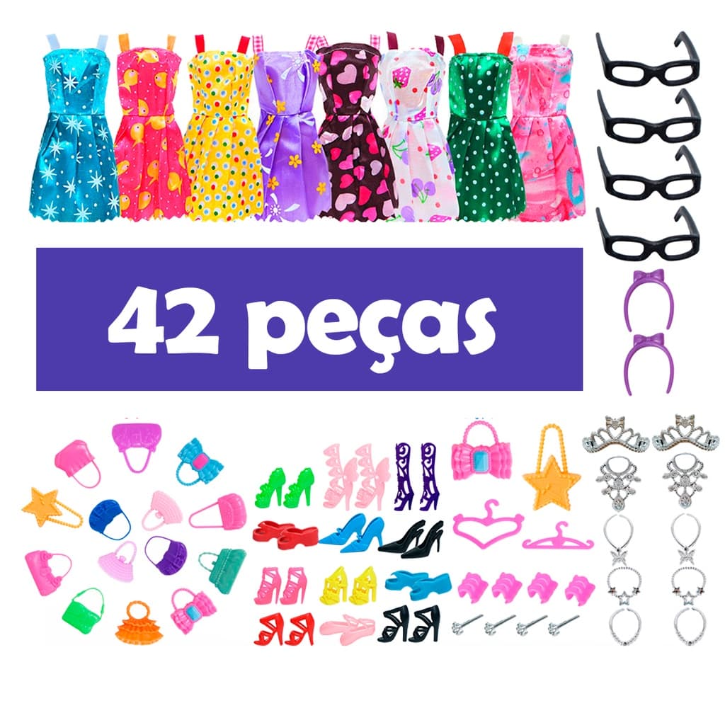 Roupinha de Boneca Kit Com 42 Pcs Roupas e Acessórios
