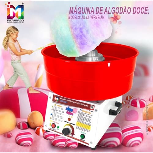 Máquina De Algodão Doce Profissional Ad-43 Vermelha Inovamaq
