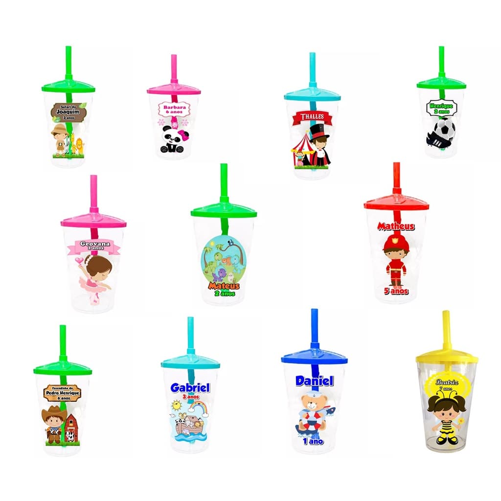 15 Copos Twister Shake 400ml Personalizado C/Tampa e Canudo Fazemos Todos os Temas