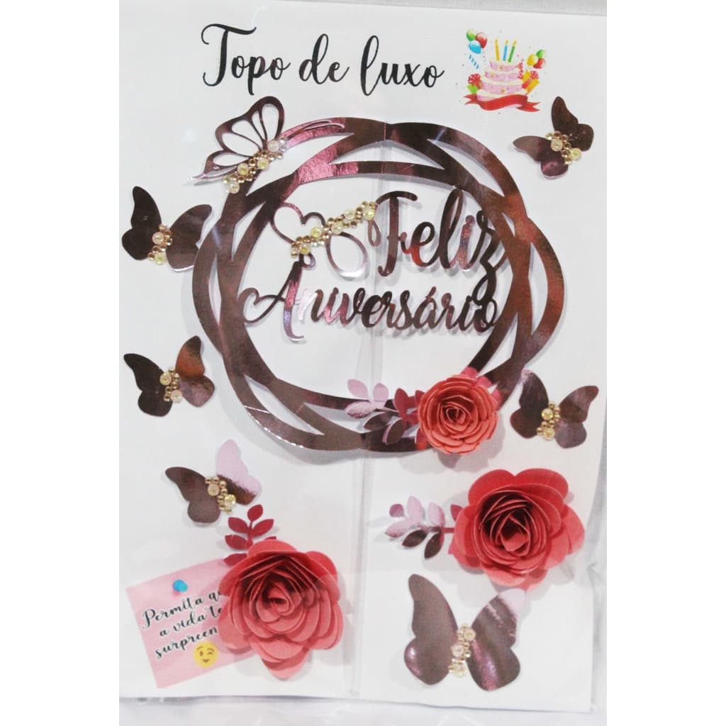 Topper de bolo topo de bolo Feliz Aniversário Rosê com Rosê