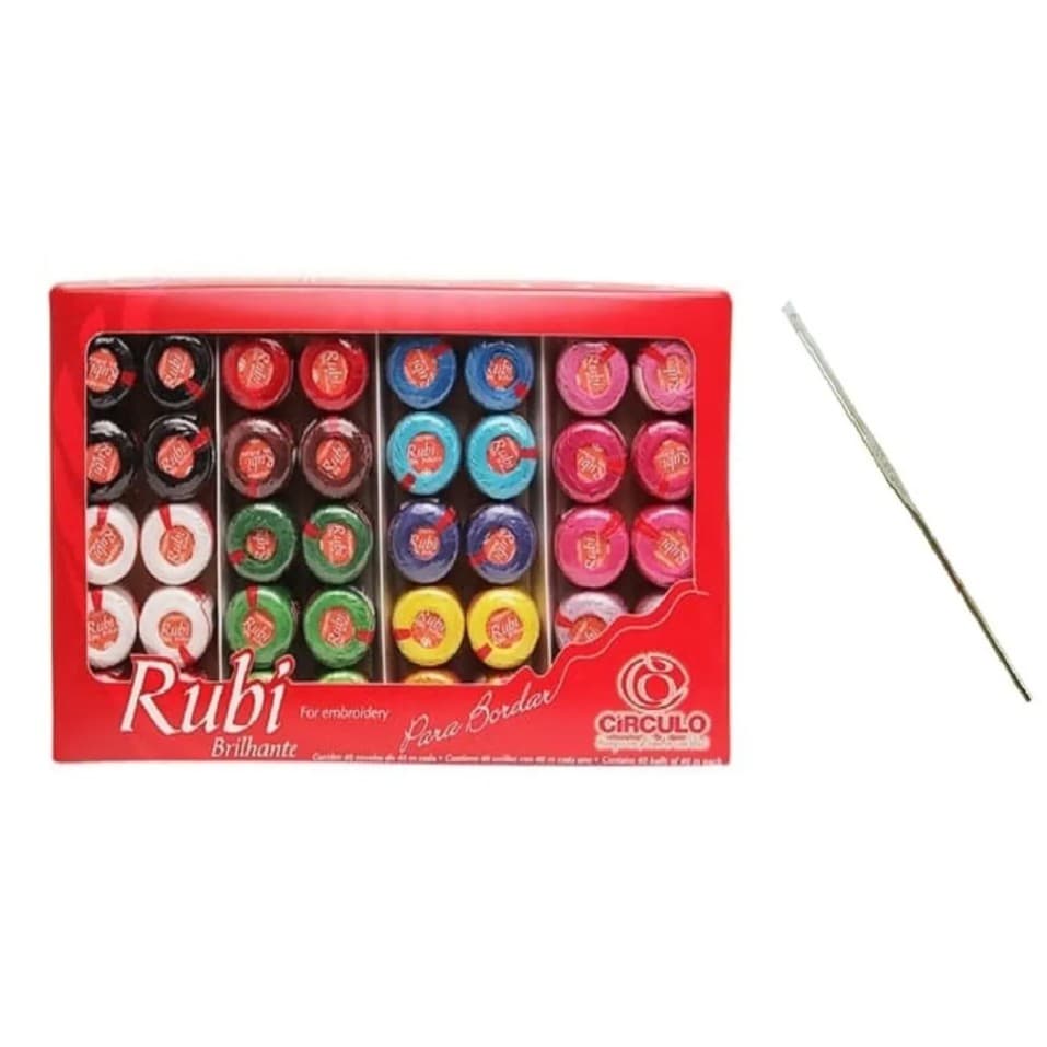 Kit 40 Linhas De Bordar Rubi Brilhante + Agulha - Círculo