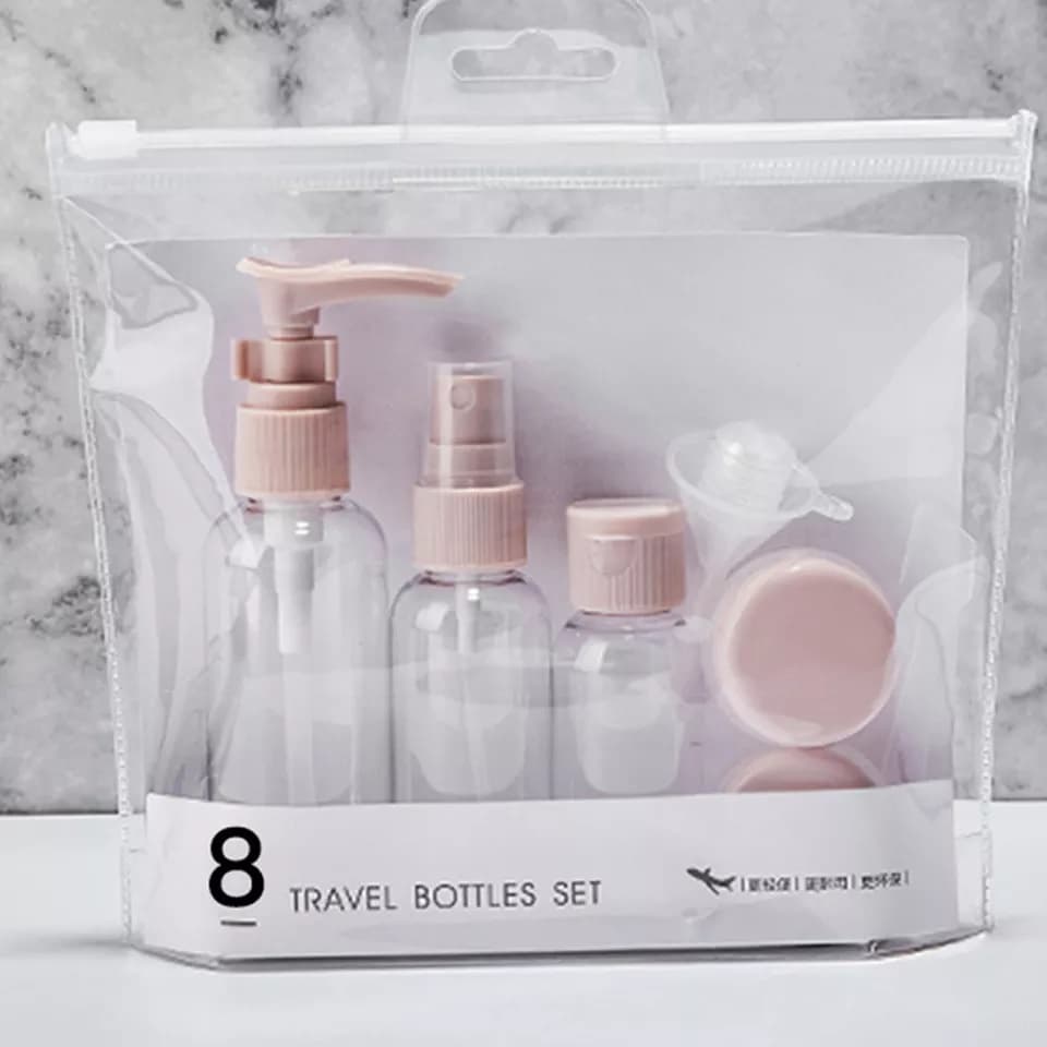 Kit Frascos para Viagem com 8 Peças - Nécessaire Ziplock Estojo Viagem