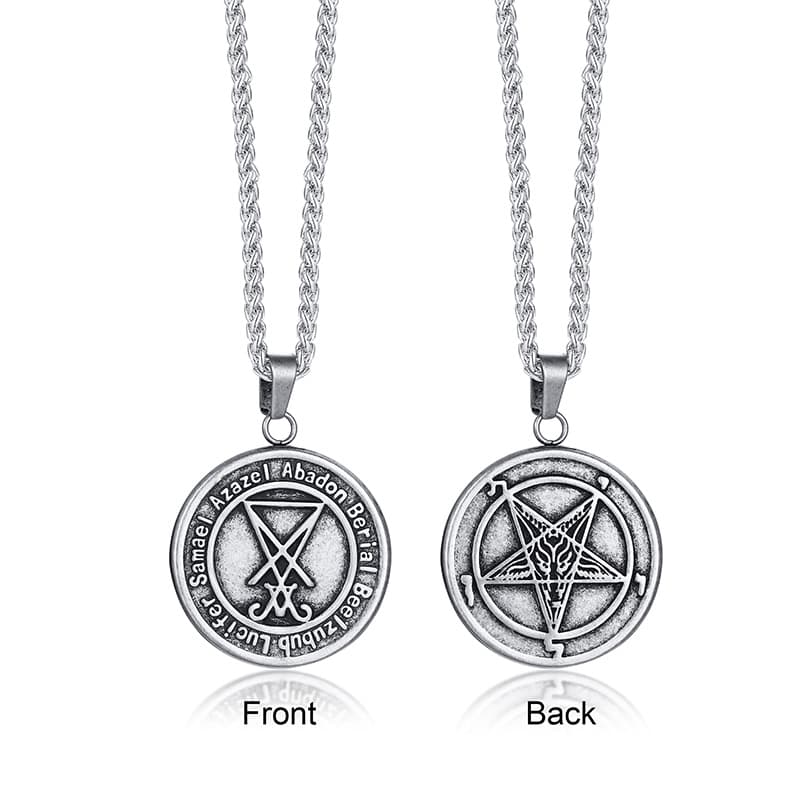 Lucifer Sigil Of Lucifer Do Vintage Pingente De Moeda Colar Pagan Occult Satanic Cruz Invertido Presente Jóias De Aço Inoxidável