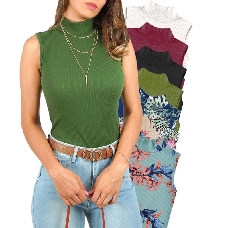 Blusa Regada Gola Alta Canelada Feminina Casual Básica Super Moda !!