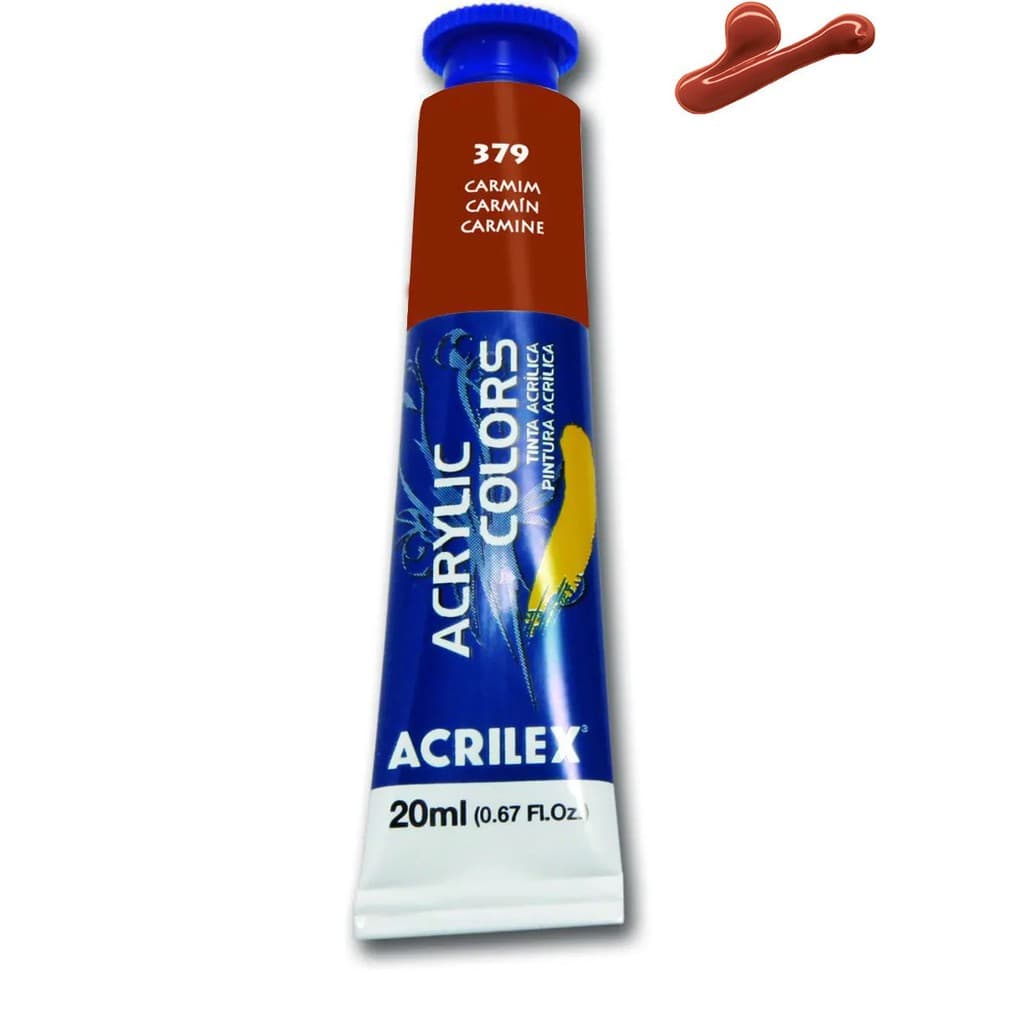 Tinta Acrylic Colors Carmin 379 Acrilex - Tinta Acrílica para Tela - Bisnaga de 20ml