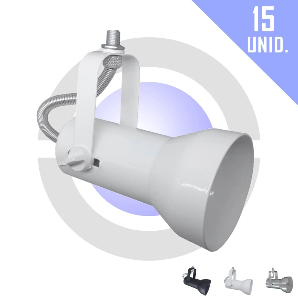Kit 15 Spot Aluminio Direcionavel Trilho Eletrocalha Perfilado Focal Lampada PAR20 Bulbo LED Bivolt