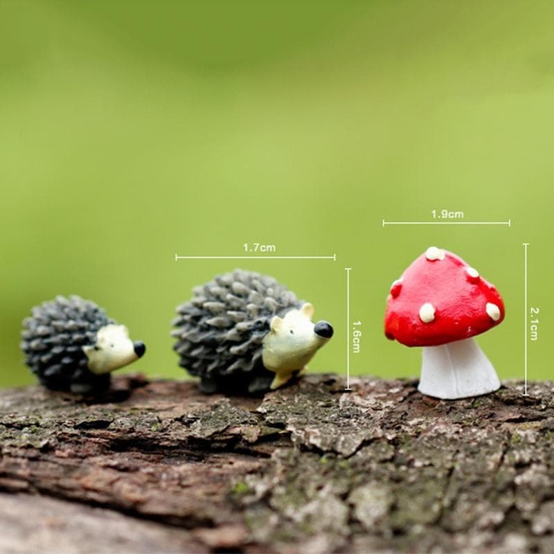 Conjunto De 3pcs mini Ouriço Com Miniaturas De Cogumelos De Pontos Vermelhos moss De Jardim De Fadas