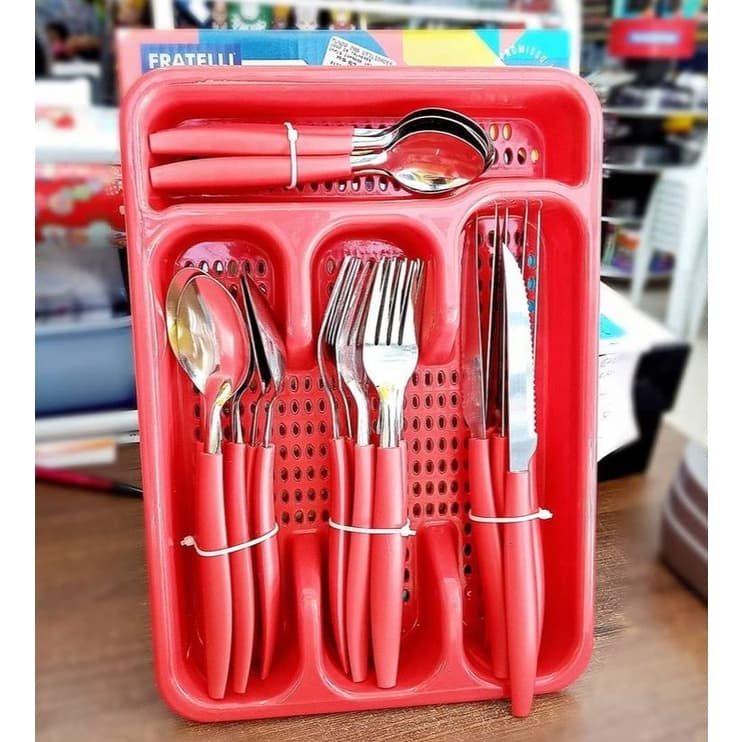 Jogo De Talheres 25 Peças Inox Mais Suporte Para Organizar - Colorido